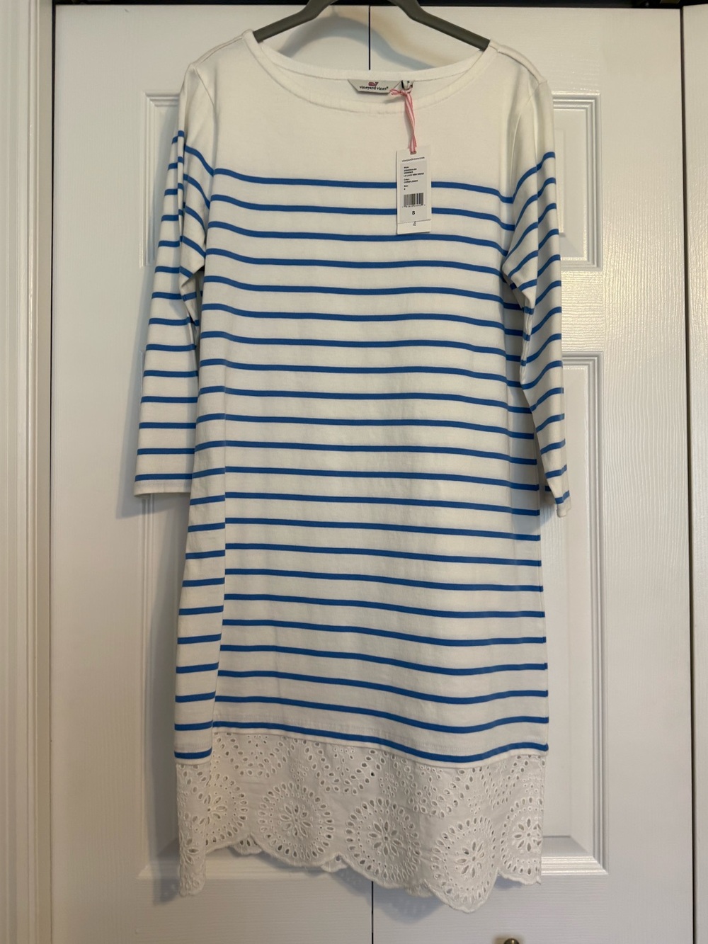 VINEYARD VINES: Long-Sleeve Lace Hem Dress; Cornflower, Small